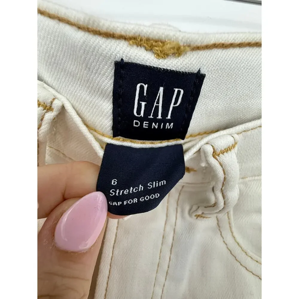 Gap Kids White Stretch Slim Jeans Boys Size 6 Adjustable Waist Stain Resistant